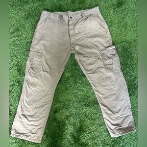 Wrangler Fleece Lined Cargo Pants Men 38X30 ? Relaxed Fit Khaki Tan Twill Canvas